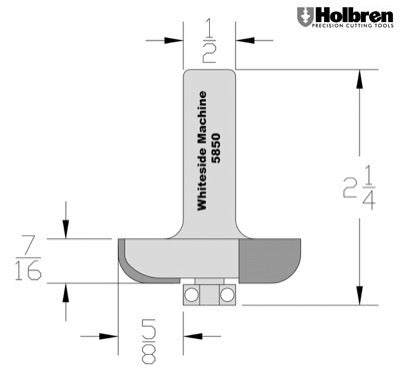 Whiteside 5850 Raised Panel Back cutter 1 3/4" Large Diameter 1/2" Shank