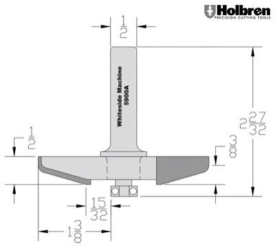 Whiteside 5900A Angle & Cove Large Raised Panel Profile Router Bit 3-1/4" Large Diameter 1-3/8" Cut Length 1/2" Shank 2 Flute