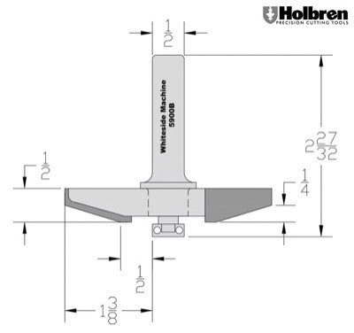 Whiteside 5900B Angle Large Raised Panel Profile Router Bit 3-1/4" Large Diameter 1-3/8" Cut Length 1/2" Shank 2 Flute