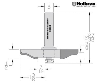 Whiteside 5900C Ogee & Cove Large Raised Panel Profile Router Bit 3-1/4" Large Diameter 1-3/8" Cut Length 1/2" Shank 2 Flute