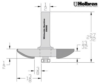 Whiteside 5900E Cove Large Raised Panel Profile Router Bit 3-1/4" Large Diameter 1-3/8" Cut Length 1/2" Shank 2 Flute