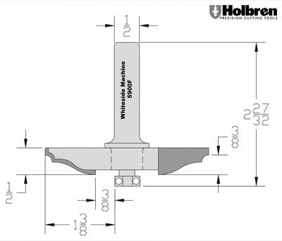 Whiteside 5900F Ogee & Bead Large Raised Panel Profile Router Bit 3-1/4" Large Diameter 1-3/8" Cut Length 1/2" Shank 2 Flute