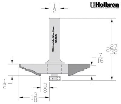 Whiteside 5900G Classical Large Raised Panel Profile Router Bit 3-1/4" Large Diameter 1-3/8" Cut Length 1/2" Shank 2 Flute