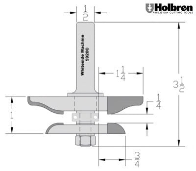 Whiteside 5920C Ogee Large Raised Panel Router Bits with Back Cutter 1/2" Shank 2 Flute