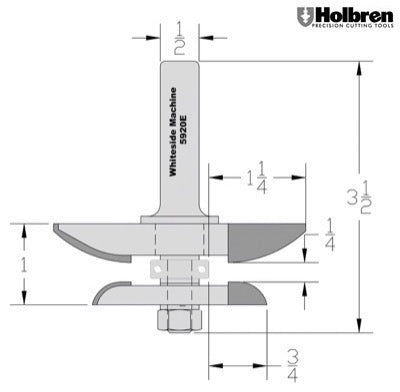Whiteside 5920E Cove Large Raised Panel Router Bits with Back Cutter 1/2" Shank 2 Flute
