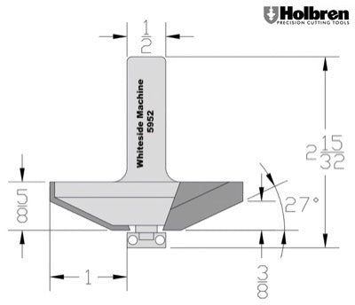 Whiteside 5952 25 Degree Straight Raised Panel Router Bit 2-1/2" Large Diameter 5/8" Cut Length 1/2" Shank 2 Flute