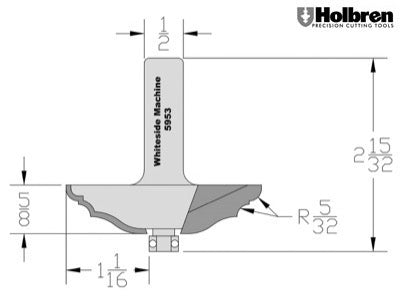 Whiteside 5953 Classical Ogee Raised Panel Router Bit 2-1/2" Large Diameter 5/8" Cut Length 1/2" Shank 2 Flute