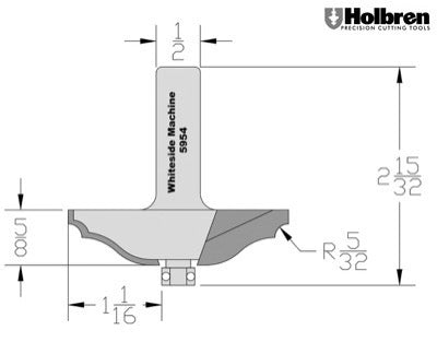 Whiteside 5954 Ogee Bead Raised Panel Router Bit 2-1/2" Large Diameter 5/8" Cut Length 1/2" Shank 2 Flute