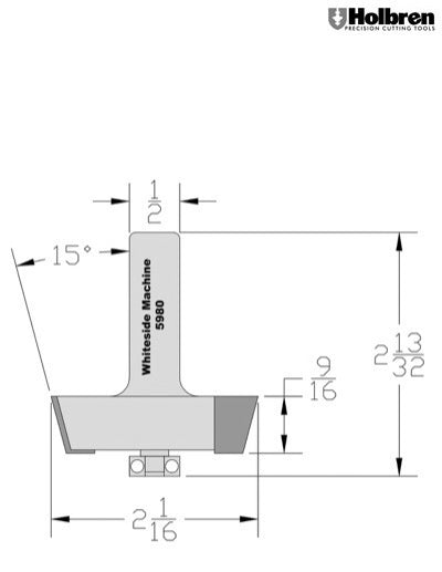 Whiteside 5980 Shaker Style Raised Panel Router Bit 1/2" Shank