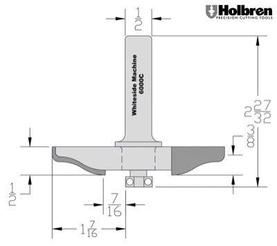 Whiteside 6000C Ogee & Cove Large Raised Panel Profile Router Bit 3-3/8" Large Diameter 1-7/16" Cut Length 3 Flute
