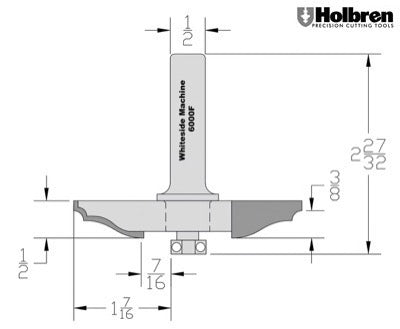 Whiteside 6000F Ogee & Bead Large Panel Profile Router Bit 3-3/8" Large Diameter 1-7/16" Cut Length 3 Flute