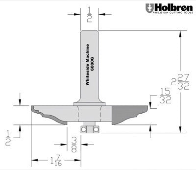 Whiteside 6000G Classical Large Raised Panel Profile Router Bit 3-3/8" Large Diameter 1-7/16" Cut Length 3 Flute