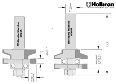 Whiteside 6004 Straight Stile & Rail Router Bit Set 7/8" Cut Length 1/2" Shank 2 Flute