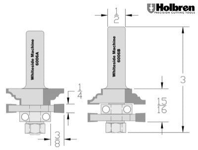 Whiteside 6006 Classical Stile & Rail Router Bit Set 7/8" Cut Length 1/2" Shank 2 Flute