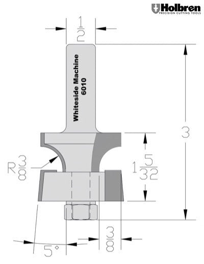 Whiteside 6010 Door Edge Router Bit 1-3/8" Large Diameter 1-1/8" Cut Length 1/2" Shank 2 Flute
