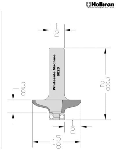 Whiteside 6020 Door Edge Router Bit 1-9//16" Large Diameter 3/8" Cut Length 1/2" Shank 2 Flute