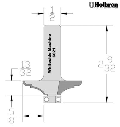 Whiteside 6021 Door Edge Router Bit 1-3/4" Large Diameter 3/8" Cut Length 1/2" Shank 2 Flute