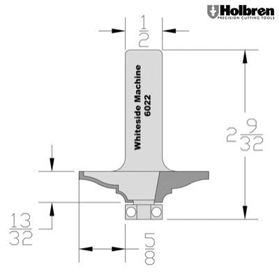 Whiteside 6022 Door Edge Router Bits 1-3/4" Large Diameter 3/8" Cut Length 2 Flute 1/2" Shank