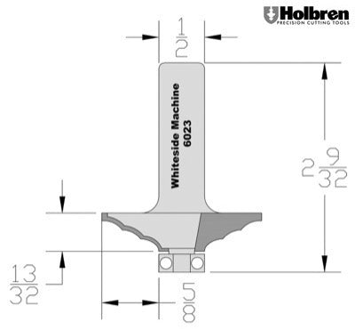 Whiteside 6023 Door Edge Router Bit 1 3/4" Large Diameter 3/8" Cut Length 1/2" Shank