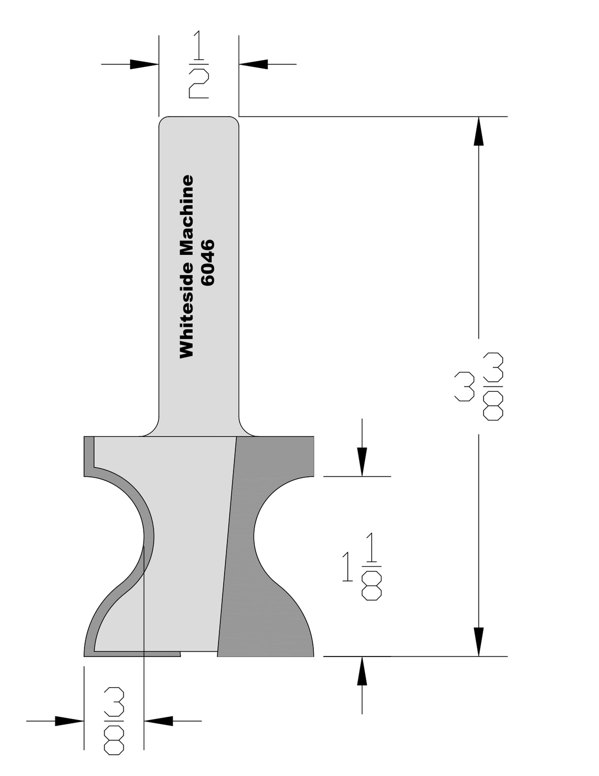 Whiteside 6046 Window Sill Edge Router Bit 3/8" Radius 1-7/16" Large Diameter 1-1/8" Cut Length 1/2" Shank 2 Flute