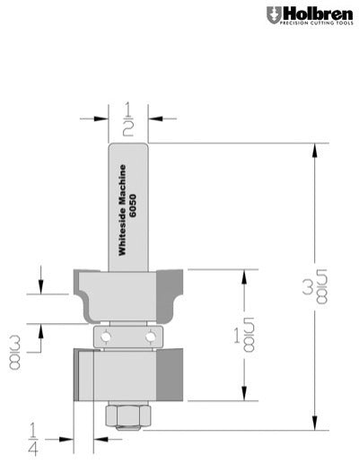 Whiteside 6050 Window Sash Router Bit 1-3/8" Cutting Diameter 7/8" to 1-5/8" Cut Length 1/2" Shank 2 Flute