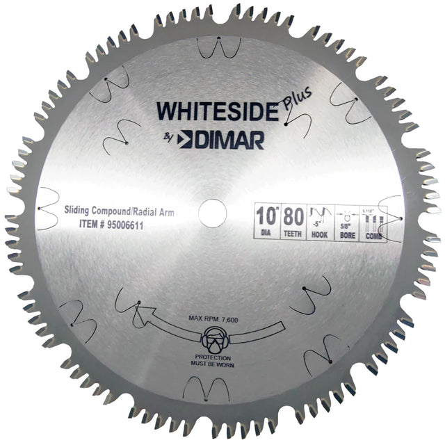 Whiteside Sliding Compound Miter Saw Blade 10" 80T ATB+R 5/8" Arbor
