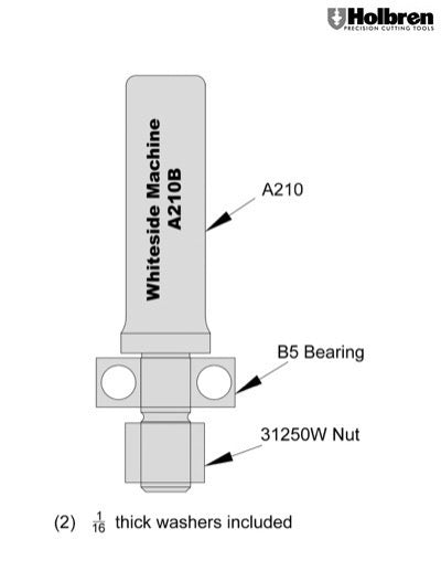 Whiteside A210B Slotting Cutter Arbor 1/2" Shank 2-5/8" Long with bearing