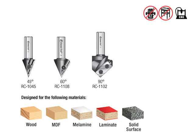 Amana AMS-157 CNC V-Groove, 2D/3D, Signmaking, Lettering & Engraving Insert Carbide Router Bit 3-Pc Pack 1/2 Inch Shank