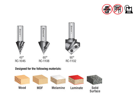 Amana AMS-157 CNC V-Groove, 2D/3D, Signmaking, Lettering & Engraving Insert Carbide Router Bit 3-Pc Pack 1/2 Inch Shank