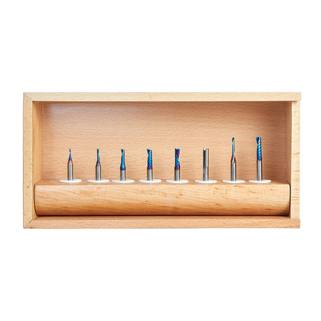 Amana AMS-165-K 8-Pc Spektra Plastic Cutting Solid Carbide Spiral 'O' Flute CNC Router Bit Collection 1/4 Inch Shank