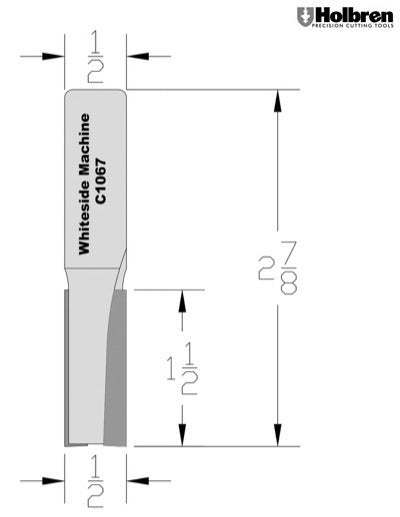 Whiteside C1067 CNC Straight Router Bit 1/2" Cutting Diameter 1-1/4" Cut Length 1/2" Shank 2 Flute