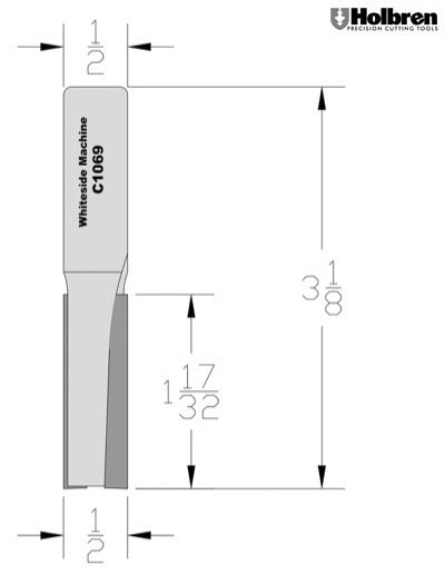 Whiteside C1069 CNC Straight Router Bit 1/2" Cutting Diameter 1-1/2" Cut Length 1/2" Shank 2 Flute