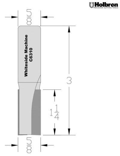 Whiteside C6310 CNC Straight Router Bit 5/8" Cutting Diameter 1-1/4" Cut Length 5/8" Shank 2 Flute