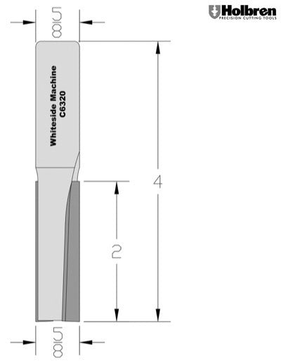 Whiteside C6320 CNC Straight Router Bit 5/8" Cutting Diameter 2" Cut Length 5/8" Shank 2 Flute