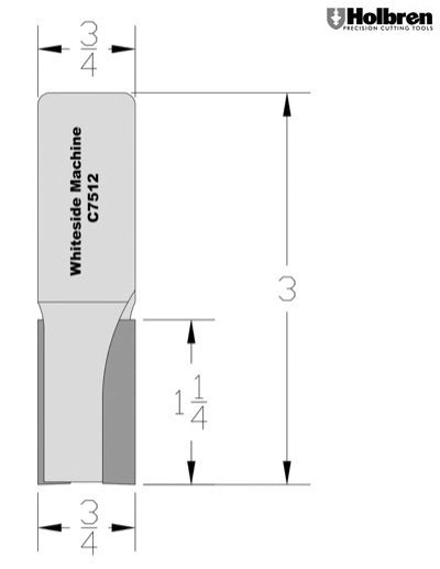 Whiteside C7512 CNC Straight Router Bit 3/4" Cutting Diameter 1-1/4" Cut Length 3/4" Shank 2 Flute