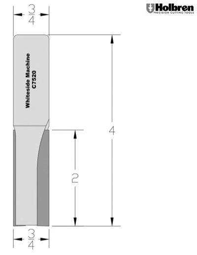 Whiteside C7520 CNC Straight Router Bit 3/4" Cutting Diameter 2" Cut Length 3/4" Shank 2 Flute