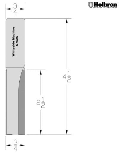 Whiteside C7525 CNC Straight Router Bit 3/4" Cutting Diameter 2-1/2" Cut Length 3/4" Shank 2 Flute
