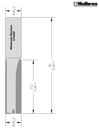 Whiteside C7525F CNC Straight Router Bit Plunge Bottom 3/4" Cutting Diameter 2-1/2" Cut Length 3/4" Shank 2 Flute