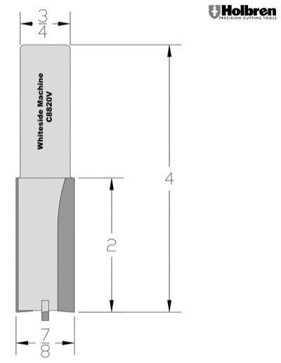 Whiteside C8820V CNC Straight Router Bit Vee Bottom 7/8" Cutting Diameter 2" Cut Length 3/4" Shank 2 Flute