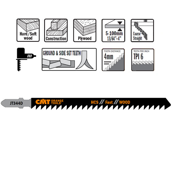 CMT 6 TPI HCS Long Jigsaw Blade for Curved Cuts 5 Pack