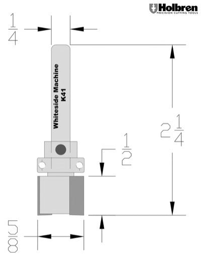 Whiteside K41 Keller Straight Router Bit 5/8" Large Diameter 1/2" Cutting Diameter 1/4" Shank 2 Flute