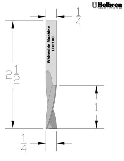 Whiteside LD2100 Left Hand Downcut Spiral Router Bits Solid Carbide 1/4" Cutting Diameter 1" Cut Length 1/4" Shank 2 Flute