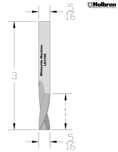 Whiteside LD3100 Left Hand Downcut Spiral Router Bit Solid Carbide 5/16" Cutting Diameter 1" Cut Length 5/16" Shank 2 Flute