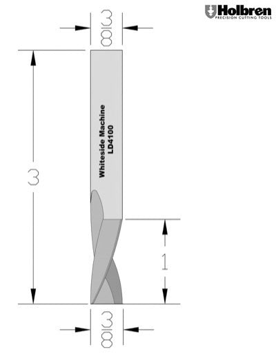 Whiteside LD4100 Left Hand Downcut Spiral Router Bit Solid Carbide 3/8" Cutting Diameter 1" Cut Length 3/8" Shank 2 Flute