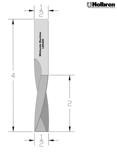 Whiteside LD5200 Left Hand Downcut Spiral Router Bits Solid Carbide 1/2" Cutting Diameter 2" Cut Length 1/2" Shank 2 Flute