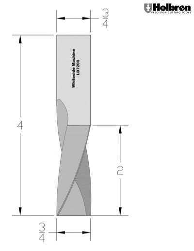 Whiteside LD7200 Left Hand Downcut Spiral Router Bit Solid Carbide 3/4" Cutting Diameter 2" Cut Length 3/4" Shank 2 Flute