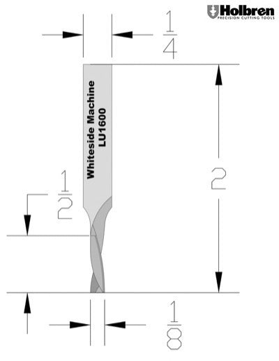 Whiteside LU1600 Left Hand Upcut Spiral Router Bit Solid Carbide 1/8" Cutting Diameter 1/2" Cut Length 1/4" Shank 2 Flute