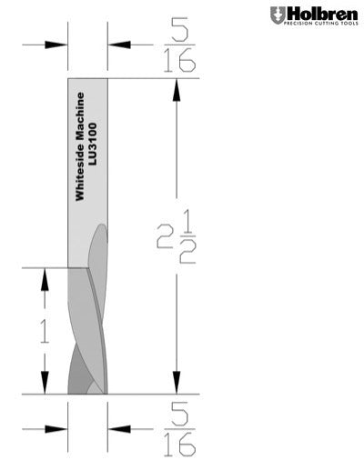 Whiteside LU3100 Left Hand Upcut Spiral Router Bit Solid Carbide 5/16" Cutting Diameter 1" Cut Length 5/16" Shank 2 Flute