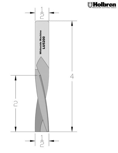 Whiteside LU5200 Left Hand Upcut Spiral Router Bits Solid Carbide 1/2" Cutting Diameter 2" Cut Length 1/2" Shank 2 Flute