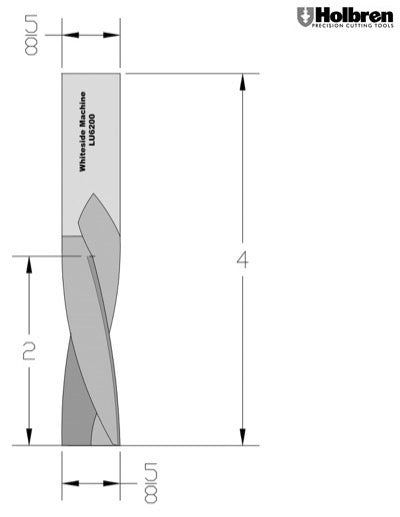 Whiteside LU6200 Left Hand Upcut Spiral Router Bit Solid Carbide 5/8" Cutting Diameter 2" Cut Length 5/8" Shank 2 Flute